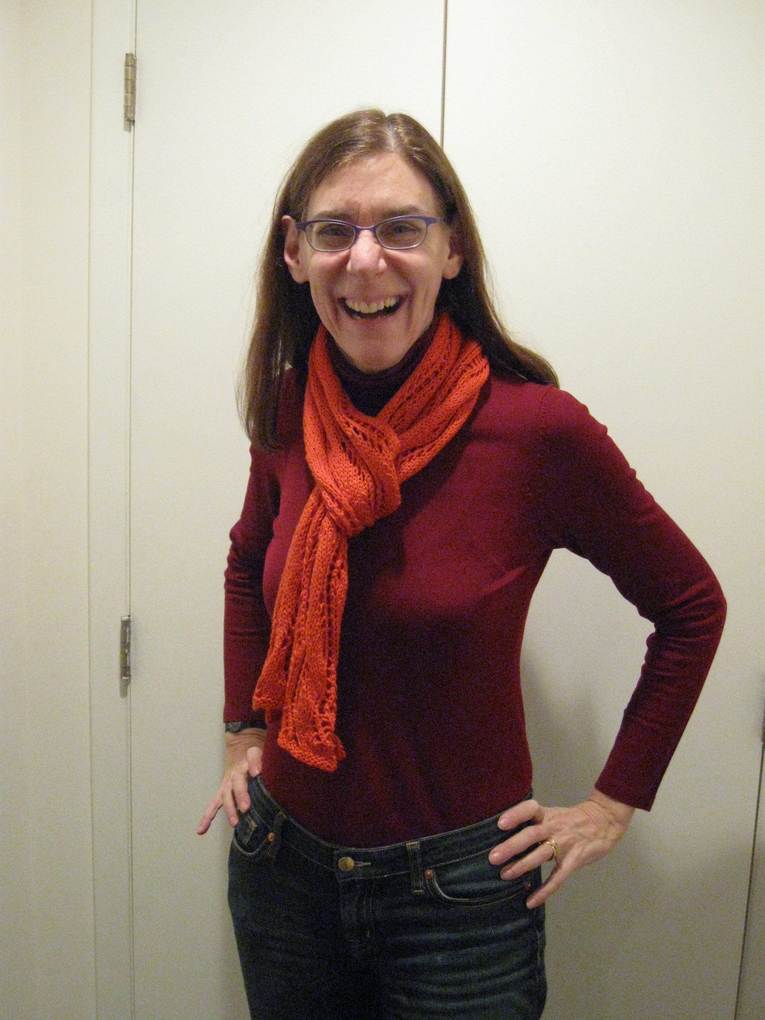 Showing off the Dreaming in Orange Lace Ribbon Scarf