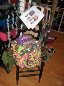 Overflowing basket of yarn at Rosie's Yarn Cellar in Philadelphia